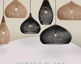 Weave Rattan Pendant Light Shade, Wicker Wooden Chandelier