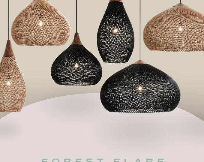Featured listing image: Weave Rattan Pendant Light Shade, Wicker Wooden Chandelier