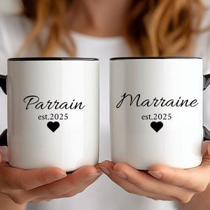 Mug personnalisé Marraine et Parrain Est 2024 2025, nouveau cadeau de faire-part de bébé parrain et marraine, proposition personnalisée pour les parrains et marraines