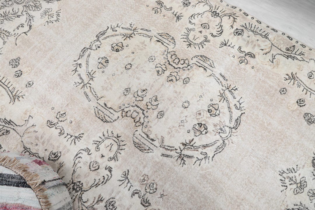 Cream Turkish Rug 5x8 Neutral Turkish Cream Rug for Living Room, Antique Handmade Runner ...