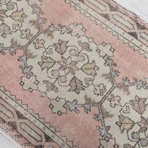 3x9 Pink Patterned Wool Runner, Boho Oriental Runner Rug, 3x9 Floor Rug Runner, Hallway Oushak Runner, Entry Rug, New Home Gift, Kitchen Rug