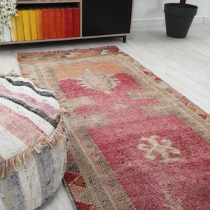 3x12 Ft Red Wool Runner, Boho Handmade Vintage Rug, 3x12 Oushak  Runner, Hallway Turkish Runner, Runner Gifts, New Home Gift, Muted Area Rug