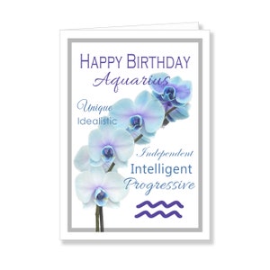 Carte d'anniversaire célébrant un Verseau - Taille finale 5 x 7 plis