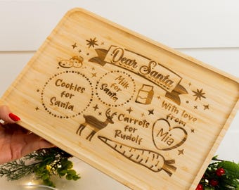 Personalised Bamboo Christmas Eve Santa Tray, Dear Santa Tray, Christmas Eve Board, Santa Snack Tray, Milk and Cookies Tray, Xmas Tray