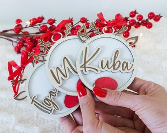 Personalised Reindeer Christmas Tree Ornament, Custom Decoration & 2024 Gift, Unique Stocking Tags for Holidays, Custom Name Xmas Bauble