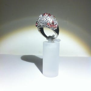 fancy pink flower crystal cabochon ring