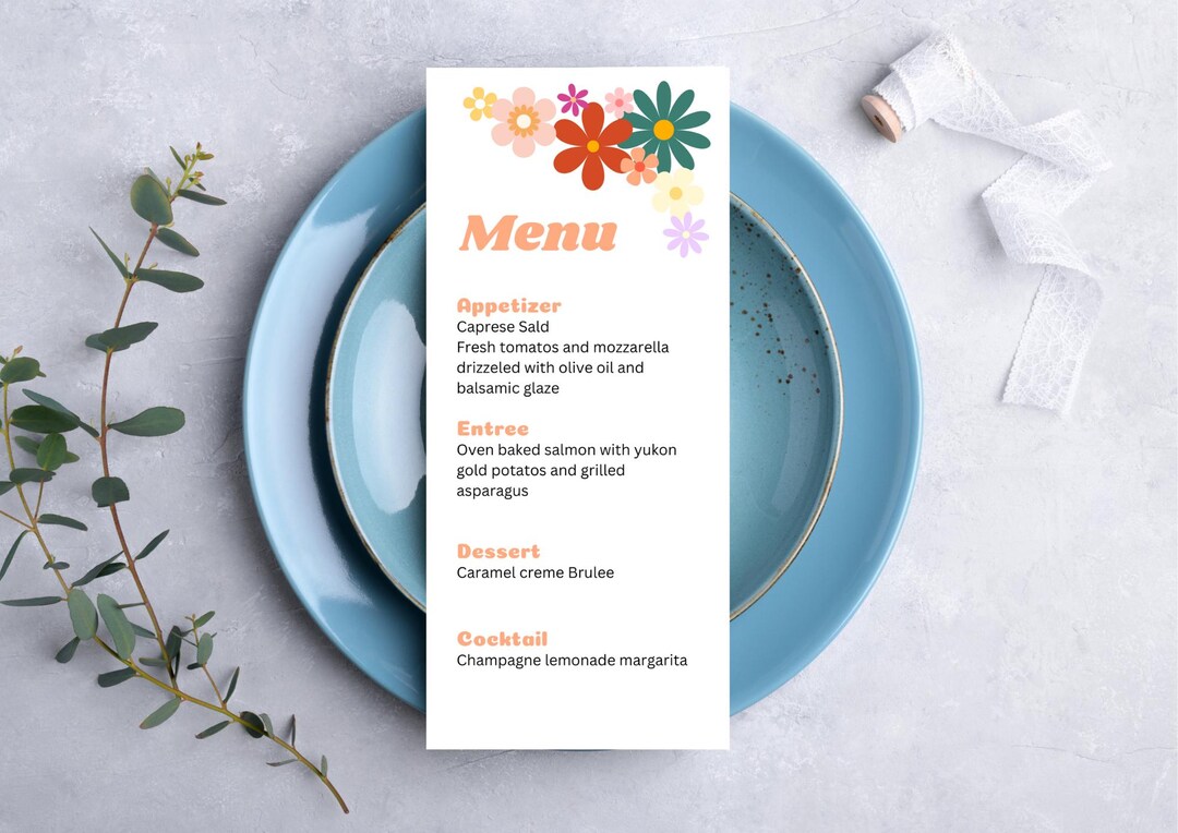 Retro Themed Dinner Party Menu Template - Etsy