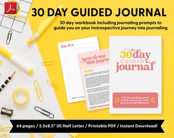 30 day guided daily journal, Journal prompts, Mental Health Journal, Self Care Journal, Meditation journal, instant download pdf