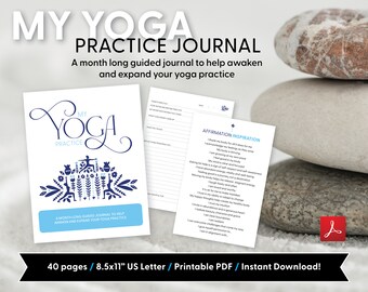 Diario mensual de yoga, Afirmaciones, Indicaciones de reflexión, Diario de meditación guiada, Seguimiento de hábitos, Diario de fitness, descarga instantánea en pdf
