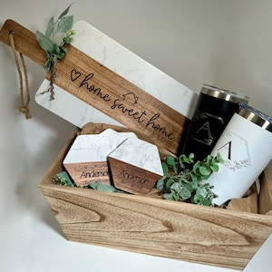 Set de regalo de cierre personalizado, Regalo de inauguración de casa, Mármol de Acopa y Madera de acacia