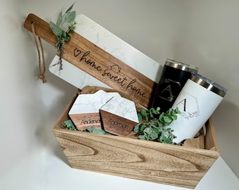 Custom Closing Gift Set - Housewarming Gift - Acopa Marble and Acacia Wood