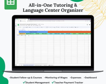 Tutoring and Language Center Business Organizer | Comprehensive Google sheet Spreadsheet for Student Management, Wages, Expenses & Dashboard