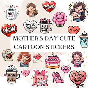 Leuke bundel Moederdagstickers – bundel om af te drukken en png | Digitale download voor cadeaus, planners en knutselcadeaus