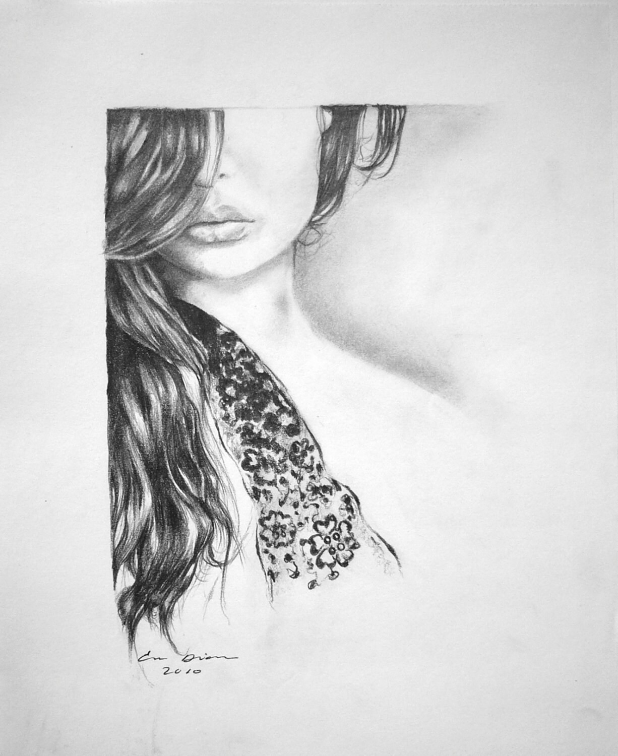 Original pencil drawing, portrait of a woman