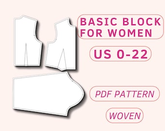 Patrón base de corpiño y manga para mujer, patrón base de corpiño para principiantes, patrón base de torso para tela tejida, patrón base de manga