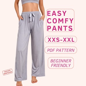 Comfy pyjama pants sewing pattern, pyjama pants with pockets sewing pattern for women, christmas gift, holiday loungewear pdf pattern