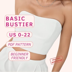 Patrón de costura de bustier de escote recto, patrón básico de corsé con varillas, top de corsé apto para principiantes, patrón fácil de top corto sin tirantes