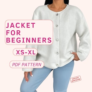Winter jacket sewing pattern for beginners, cardigan jacket relaxed fit , easy jacket pattern for women, light jacket pattern for holidays