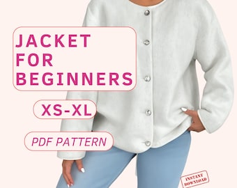Winter jacket sewing pattern for beginners, cardigan jacket relaxed fit , easy jacket pattern for women, light jacket pattern for holidays