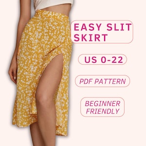 Easy slit skirt sewing pattern, midi skirt pdf pattern, beginner friendly, maxi skirt sewing, split skirt pdf, summer skirt pattern, boho