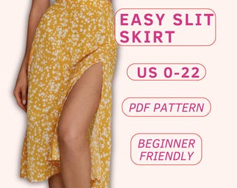 Easy midi skirt with a slit pattern, midi skirt pattern for beginners, maxi skirt sewing, split skirt pdf, summer skirt pattern, boho skirt