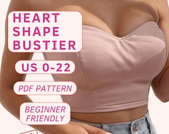 Patron bustier avec décolleté en coeur, patron de corset en forme de coeur, patron de corset pour débutants, patron de haut court sans bretelles facile