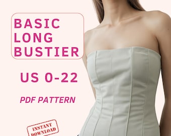 Langes Korsett Schnittmuster, Basic Bustier Schnittmuster, Korsett Schnitt für Anfänger, einfaches Trägerloses Top Schnittmuster, PDF Schnittmuster