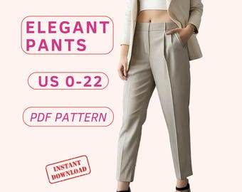 Women's pants sewing pattern, high waist tailored trousers pattern, elegant pants for women, tailored pants pattern, pdf sewing patterns
