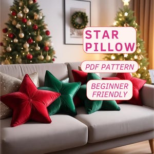 Weihnachtskissen in Sternform als PDF-Schnittmuster, PDF-Schnittmuster, Geschenk Weihnachten für Sie, mit Muster Weihnachten