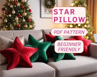 Christmas star shape pillow pdf sewing pattern, christmas decoration pattern, easy diy christmas gift for her, christmas living room gift