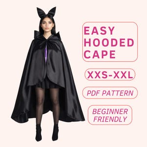 Hooded Cape Sewing Pattern, Renaissance Cloak PDF Pattern with Hood, Easy Halloween Costume, Beginner-Friendly Witch Cape, Cosplay Cloak DIY