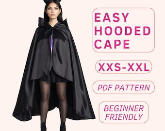 Patron de couture cape à capuche, cape Renaissance PDF avec capuche, déguisement d'Halloween facile, cape de sorcière adaptée aux débutants, cape cosplay DIY
