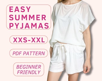 Easy pyjamas set sewing pattern, comfy pyjamas  with pockets for beginners, pdf sewing patterns for women, loungewear pdf sewing patterns