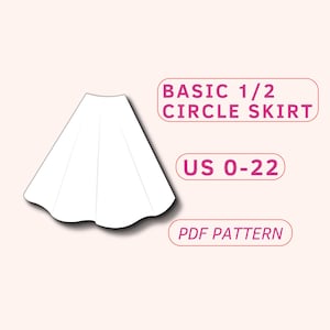 Patron de couture pdf jupe demi-cercle bloc de base, modèle de jupe demi-cercle de base, modèle jupe cercle facile, couture de jupe adaptée aux débutants