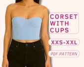 Corset Sewing Pattern, Strapless Bustier Pattern, Corset with Boning PDF, Crop top for beginners, easy  Satin Summer Top, diy corset pattern