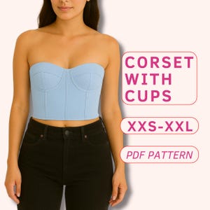 Patrón de corsé, patrón de bustier sin tirantes, corsé con varillas (PDF), top corto para principiantes, top de satén fácil de hacer en verano, patrón de corsé DIY