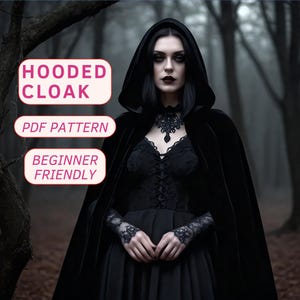 Easy hooded cloak sewing pattern, cape sewing pattern for beginners, witchy halloween cape pattern, halloween costume pdf sewing pattern