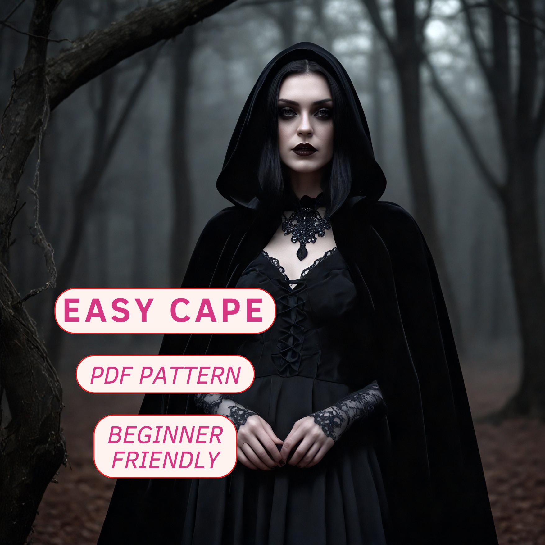 Easy hooded cape pdf sewing pattern, beginner friendly cloak pattern, halloween cape pattern, witch cape pattern, halloween costume pattern