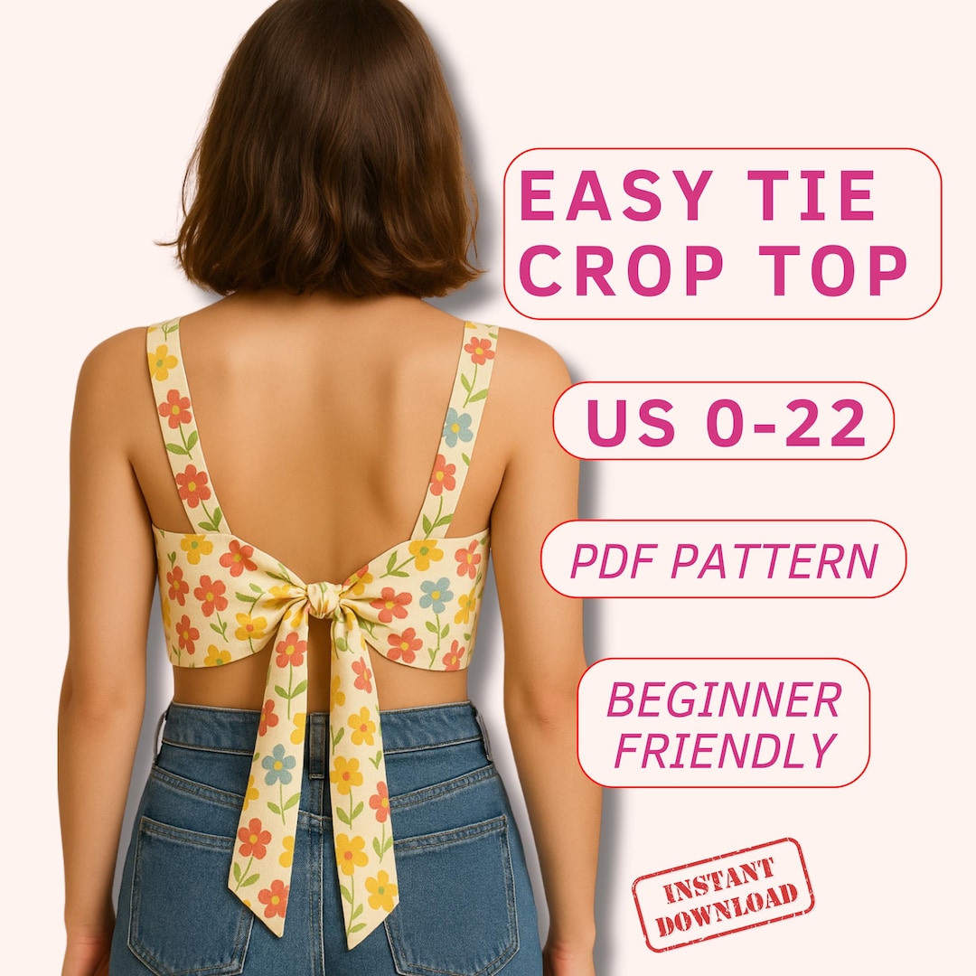 Easy Tie Crop Top Sewing Pattern,back Tie Bustier Summer Top Pdf
