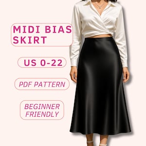 Bias skirt sewing pattern, satin slip skirt pdf, midi bias cut skirt, beginner friendly sewing pattern, maxi skirt pattern, slip skirt sew