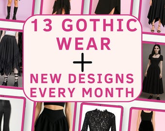 Gothic Sewing patterns Bundle, lifetime access pdf sewing patterns for beginners, halloween costume sewing pattern, witchy sewing patterns