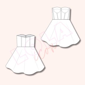 Corset dress pdf sewing pattern, corset with cups dress pattern, skater dress pattern, bustier dress sewing pattern, christmas dress pattern