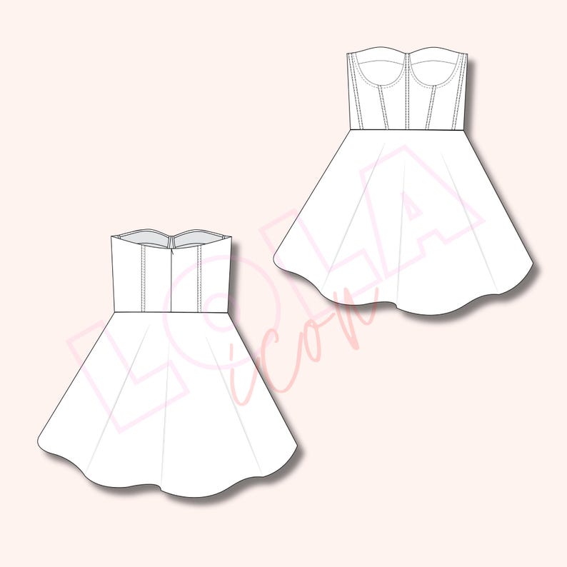 Corset dress pdf sewing pattern, corset with cups dress pattern, skater dress pattern, bustier dress sewing pattern, christmas dress pattern