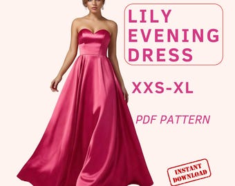 Maxi corset dress sewing pattern, prom strapless dress pattern, sweetheart neckline evening dress, maxi bustier dress pattern, sewing gift
