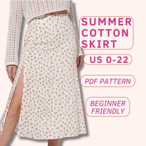 Easy slit skirt sewing pattern, midi cotton skirt pdf pattern, beginner friendly skirt pattern, maxi skirt sewing, boho summer skirt pattern