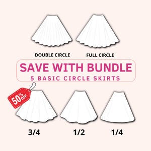 Basic circle skirt bundle pdf sewing pattern, double circle skirt pattern, full circle skirt, skater skirt pattern, quarter skirt pattern