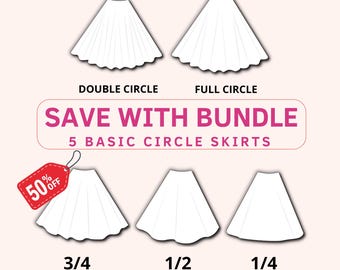 Basic circle skirt bundle pdf sewing pattern, double circle skirt pattern, full circle skirt, skater skirt pattern, quarter skirt pattern