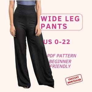 Wide leg pants sewing pattern, linen palazzo pants for women, beginner friendly high waist pants pattern, flowy elegant trousers pattern pdf