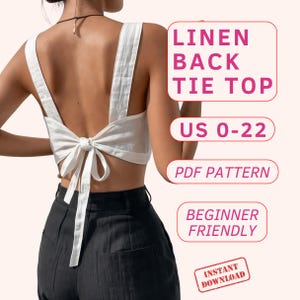 Back tie crop top sewing pattern, easy  bustier summer top pdf, backless linen crop top , beginner friendly top pattern, tank top pattern