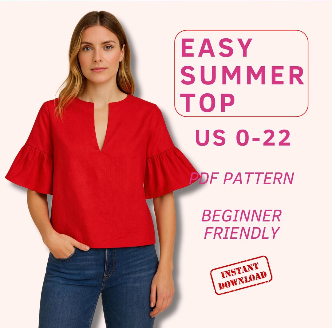 Easy Top Sewing Pattern for Beginners, Casual Summer Blouse Pattern ...